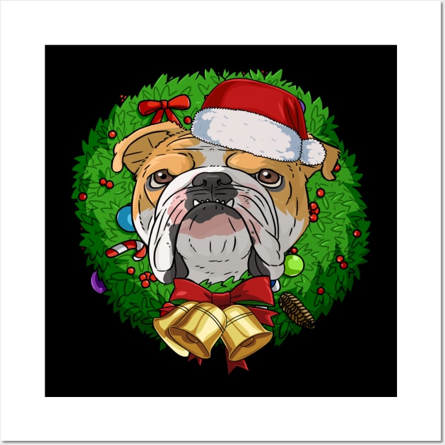 Funny English Bulldog Santa Christmas Wreath Wall Art by Noseking